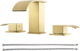Brushed Gold Waterfall Bathroom Faucet - Widespread Bathroom Faucets For Sink 3 - £91.99 GBP