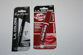 L.A. Colors Plump Lip Gloss C68090 + Eye Marker Liquid Eyeliner CBLE913 ... - $11.39
