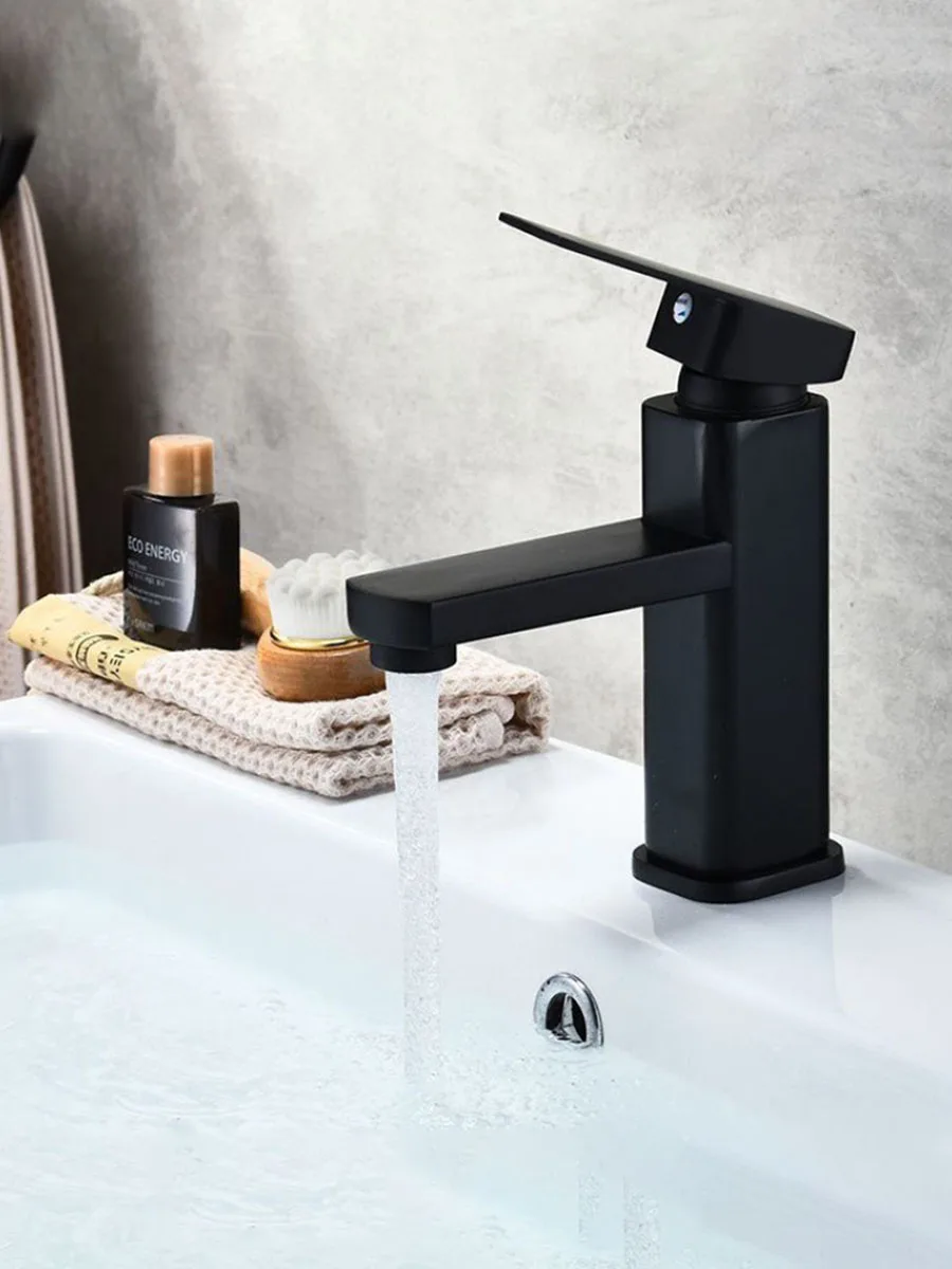 House Home Basin Faucet ABS 304 Stainless Steel Black Single Cold Sink Faucet Ba - £34.76 GBP
