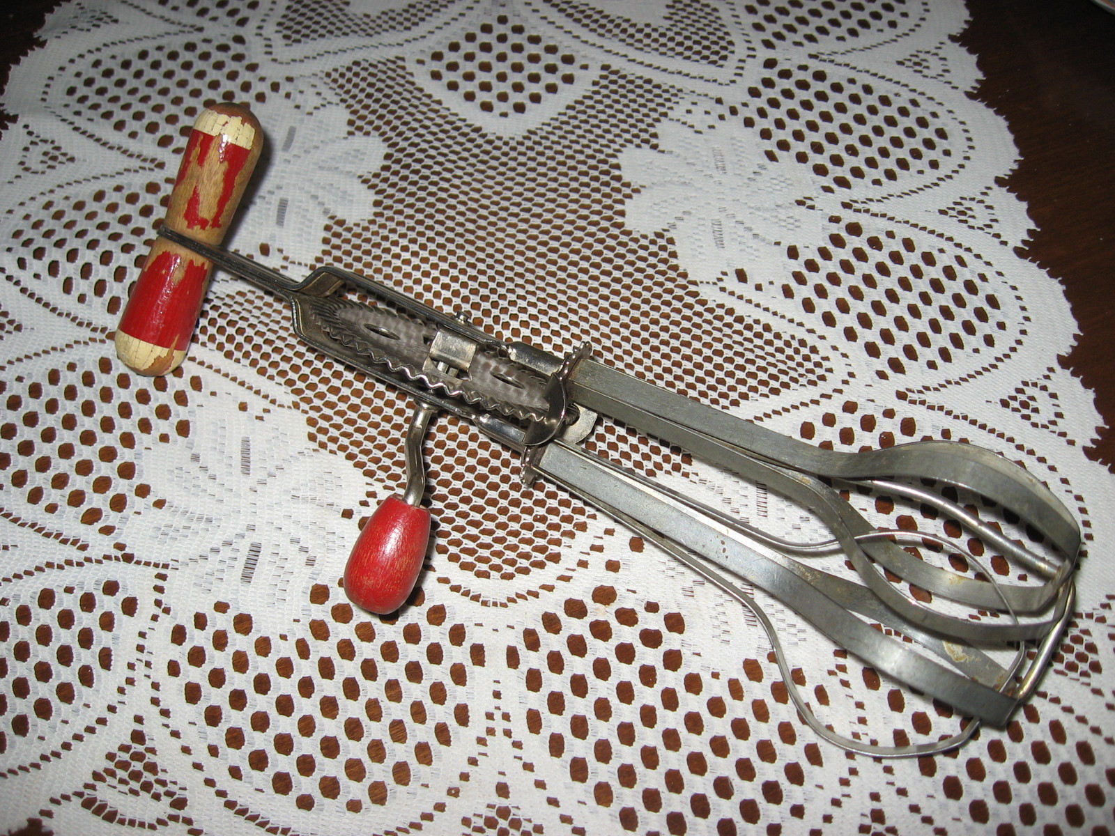 Primary image for Egg Beater/ Rotary Hand Mixer-Ecko-Red/Cream Wood Handle-USA-1950's