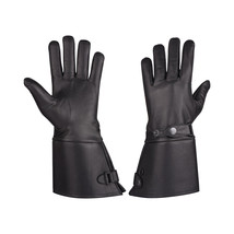 Men s Thermal Lined Leather Gauntlet Gloves w Snap Wrist Cuff - £39.10 GBP