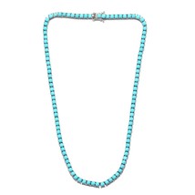 Solid 925 Silver, 10Ct Lab-Created Blue Turquoise Women&#39;s Tennis Necklace in 18&quot; - £192.19 GBP