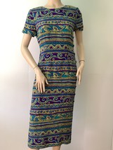 Maggy London Petites Sz. 8 100% Silk Tribal Print Purple Multi MIDI Dress - £15.92 GBP