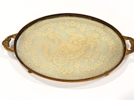 Antique Silvercraft Oval Vanity Tray Ormolu Lace Cherubs &amp; Goddess Under Glass - £105.88 GBP