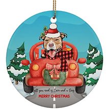 hdhshop24 Love and Brown Pitbull Dog Merry Christmas Ornament Gift Pine ... - $19.75