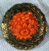 Old Coral Flower Brooch Pin - $25.99