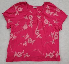 Catherines Embroidered Boho Popover Shirt Petite 2X ? Pink India Floral Button - £12.99 GBP