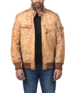 Beige Waxed Motorcycle Men Designer Leather Biker Jacket - $149.00