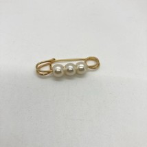 Vintage Scarf Pin Brooch 3 Faux Pearls Gold Tone Safety Pin - £6.20 GBP