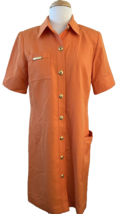 Sandra Ow-Wing for NR-1 Orange Button Up Collared Dress Pockets Vintage ... - $24.52