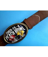 LSU TIGERS 2019 PEACH BOWL COMMEMORATIVE Epoxy Buckle &amp; Brn Bonded Leath... - $470.27 MXN
