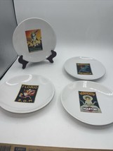 Pottery Barn Vintage Posters 8&quot; Salad Appetizer Plates  Set of 4 - £18.38 GBP