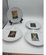 Pottery Barn Vintage Posters 8&quot; Salad Appetizer Plates  Set of 4 - $23.76