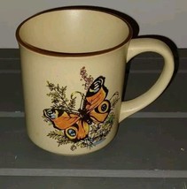 Vintage Viking Handcrafted In Korea Orange  Peacock  Butterfly Coffee Mug - $12.99