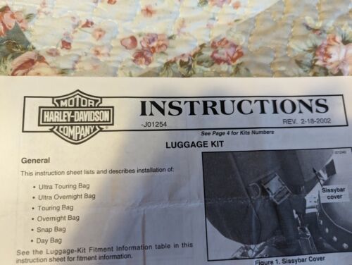 HARLEY DAVIDSON INSTRUCTION SHEET Luggage Kit. JO1254. KIt #&#39;s in photos - $3.95