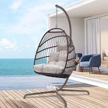 Nicesoul Foldable PE Wicker Brown Hanging Egg Chair With Stand Swing Chair - £180.53 GBP
