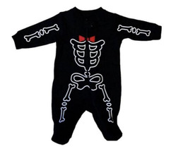 Skeleton Newborn Baby Costume Zip Up One Piece Jumpsuit Black Sleep Play - £7.44 GBP