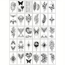 30pcs Set of Beautiful Black Line Painted Butterfly Flower Temporary Tat... - $7.55