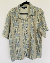 Exofficio Mens Size L Rayon Polyester Blend Short Button Shirt Vented Fish Print - £16.01 GBP