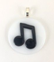 Music Barred Eight Notes Black on White Fused Glass Pendant with Necklace - $20.00