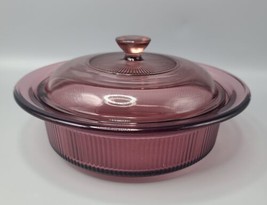Pyrex Visions Cranberry V-31-B 1 Qt Ribbed Casserole With Lid - £13.70 GBP