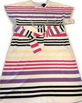 NWT LuLaRoe Large White Pink Purple Yellow Striped Marly Pockets Shift D... - $37.61