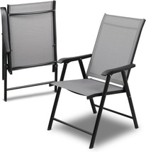 Monibloom Patio Folding Dining Chairs, Gray, Lawn Deck Chairs With Metal Frame - £112.65 GBP