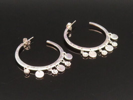 925 Sterling Silver - Vintage Genuine Diamonds &amp; Disc Hoop Earrings - EG... - $68.84