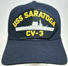 Uss Saratoga CV-3 Patch Hat Baseball Cap Adjustable Navy Blue Acrylic - £10.09 GBP