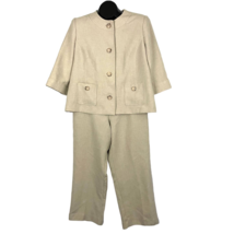 VTG Alfred Dunner Beige Sz 16 P High Waist Pants 3/4 Sleeves Jacket Suit - $49.50