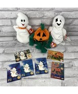 Ty Beanie Babies Lot of 3 Halloween Sheets Spooky &amp; Pumpkin W/Trading Cards - £11.95 GBP