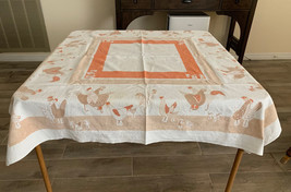 Vintage Printed Cotton Tablecloth Farm Yard Pattern 46 x 47&quot; - £14.24 GBP