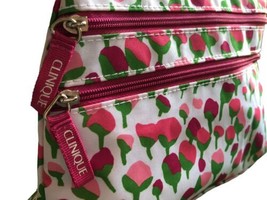 New Clinique Pink Fuchsia Flower Cosmetic Makeup Bag with 2 Zips - £8.87 GBP
