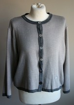 Carte by Mario 95 cm M Gray Knit Button Front Cardigan Sweater Contrast Trim - £21.31 GBP