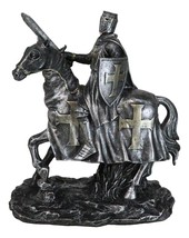 Suit of Armor Crusader Knight With Sword And Shield On Cavalry Horse Figurine - £23.16 GBP