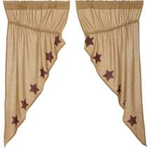 Country Prairie Burgundy Star Burlap window swag - 63 inch length image 2