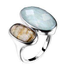 real 925 sterling silver gemstone ring natural amazonite labradorite stone rings - £70.76 GBP