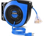 Retractable Extension Cord Reel, 75 Ft 14 Awg/3C Sjtow Power Cord, 3 Out... - $169.99