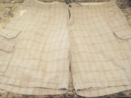 Attention Shorts Men&#39;s Casual Linen/Cotton Cargo Shorts Size 42 Gray plaid - £6.38 GBP