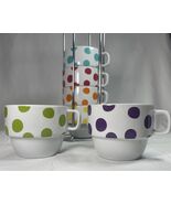 World Market Rainbow Polka Dot Stacked Coffee Tea Cups Metal Rack 8oz Se... - $14.60
