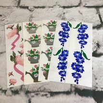 Vintage Scrapbooking Stickers Lot 5 Sheets Blue Flowers Watering Cans Pink - £7.83 GBP