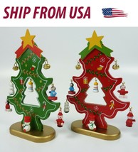 7&quot; Wooden Mini Christmas Tree With Hanging Decorations DIY for Table Top... - $3.46
