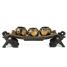 Thai Elephant Tray Carved Rain Tree Wooden Candle Holder - $27.08