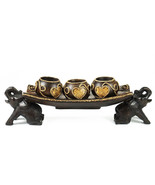 Thai Elephant Tray Carved Rain Tree Wooden Candle Holder - £21.29 GBP