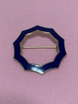 Vintage Blue Enamel Gold Tone Geometric Pin Lapel Brooch Estate Jewelry KG - $7.91