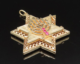 14K GOLD - Vintage Ruby Jewish Menorah &amp; Star Of David Pendant (OPENS) - GP468 - £861.08 GBP