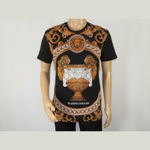 Mens PLATINI Sports Shirt With Rhine Stones Lion Medallion Chain SS3560 Black image 2