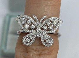 1.80Ct Round Cut CZ Moissanite Butterfly Engagement Ring 14K White Gold ... - £118.69 GBP