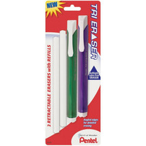 NEW Pentel Tri Retractable Eraser 2-PACK + 2 Refills Assorted Colors ZE1... - £8.05 GBP
