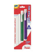 NEW Pentel Tri Retractable Eraser 2-PACK + 2 Refills Assorted Colors ZE1... - £8.17 GBP